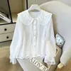 Camisa dulce de estilo francés con cuello de muñeca para mujer, nuevo diseño de otoño, top holgado de manga larga de nicho en blanco