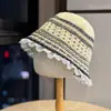 Chapéu de Pescador Estilo Coreano Verão Malha Oca Respirável Proteção Solar Feminina Borda de Renda Chapéu Balde de Sol Tendência