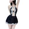 Nova Lingerie Sexy Plus Size Feminina Sexy Lace-up Vazada Saia Curta Tentação Profundo V Sem Costas Alça Camisola de Noite para Casa