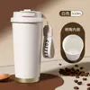 Copo Térmico de Aço Inoxidável 304 com Logo Personalizado, Copo de Café Isolado, Copo Portátil com Canudo para Duas Bebidas, Copo para Presente Corporativo