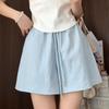 Shorts Esportivo Largo Feminino para Verão, Fino Novo Estilo 2025, Casual de Cintura Alta, Petite, Shorts de Cinco Pontos Cinza de Secagem Rápida