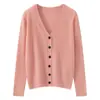 Cardigã de malha clássico com decote em V, novo modelo outono e inverno, suéter 100% caxemira pura, blusa de manga longa de cor sólida com abotoamento simples