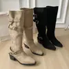 Botas apiladas vintage marrones para mujer, nuevo estilo otoño e invierno 2026, botas de jinete de media pantorrilla, botas western western de punta Maillard