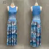 Sitio Web Independiente Europeo y Americano 2026 Estampado Digital Vestido de Tirantes sin Mangas para Mujer Vestido Largo Elegante con Falda Acampanada y Cuello Redondo