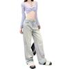 Calças Jeans de Sarja Lavada Estilo Americano para Mulheres, Calças Retas Tingidas com Lama Amarela, Calças Compridas Casuais Vintage da Moda High-Street 2024