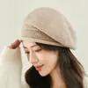 Boina de Punto para Mujer, A Prueba de Frío, Otoño e Invierno, Ala Ancha, Versátil, Moderna, Cálida, Elegante, Sombrero de Lana, Holgado, Estilo Coreano