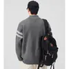 Suéter de tricô com duas listras, cardigã de casal masculino e feminino, design listrado, estilo old-money, outono/inverno, atacado de uma fábrica transfronteiriça