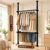 Estante para Ropa de Piso a Techo Marco de Acero al Carbono Combinación de Armario Metálico Estante de Almacenamiento en Capas Simple Estante de Almacenamiento para Casa de Alquiler
