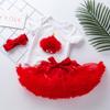 Conjunto de Verão para Bebê Transfronteiriço Tecido de Desenho Animado Bolo Manga Curta Harem Bolsa de Aniversário Saia Tutu Cor Pura 3 Peças