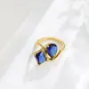 Anéis Gêmeos de Zircônia Multicolor Luxo Leve Banhados a Ouro 18K Anéis Geométricos Vazados Joias Empilháveis da Moda Atacado em Estoque