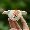 Flor de Granado Filtro de Té Cerámico de Doble Asa Colador de Té Chino Filtro de Té Doméstico Accesorios para Juego de Té Kung Fu de Gama Alta