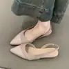 Chuyuji Estilo Francês Gentil Sandálias de Salto Anabela Nude Bico Fino Rasas Elegantes para Trabalho Costas Abertas Bico Fechado para Mulheres