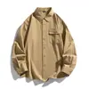 Camisa de Trabajo Larga de Manga Larga para Hombre, Primavera y Otoño, Holgada, Estilo Retro Japonés, Casual, Versátil, Color Sólido, Ropa Exterior