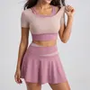 Traje Esportivo de Corrida Juyitang Alta Elasticidade Cor da Pele Color Block Falso Duas Peças Traje Anti-Exposição para Mulheres