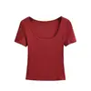 Atacado de Roupas Femininas Transfronteiriças Estilo Europeu e Americano Verão 2026 Novo Cor Sólida Sexy Slim Fit Gola Quadrada Manga Curta Camiseta Top
