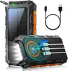Batería externa solar de carga inalámbrica modelo privado transfronterizo de Amazon 30000mAh carga rápida con cable fuente de alimentación móvil para exteriores