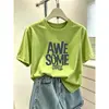 Camiseta de manga corta 100% algodón para mujer, estilo coreano, moderna y versátil, top verde aguacate, ropa de mujer verano 2026
