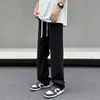 Calça jeans masculina estilo americano, lavagem de verão, desgastada, preto vintage, calça de perna reta solta da moda para o dia a dia