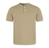 Amazon Comercio Exterior Transfronterizo Camisa Henley de Punto Jacquard Redonda de Manga Corta para Hombre Ropa de Hombre de Verano con Botones