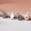 Plata de ley s925 sólida vintage doble cara pequeño colgante de pez redondo charm de rosquilla material para pulsera DIY de cuentas y trenzado
