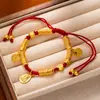 Nova Pulseira de Moeda Antiga Trançada Estilo Chinês, Deus da Riqueza Amarelo, Pulseira de Fio Vermelho do Ano Zodiacal, Pulseira Envolvida em Riqueza