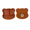 Prato de Jantar de Silicone Mais Vendido da Amazon Tigela para Comida de Bebê Prato de Jantar com Compartimento de Urso Conjunto de Pratos de Jantar de Silicone de Grau Alimentício