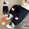Calça Feminina Outono e Inverno Forrada com Fleece 2025 Nova Infantil Bolinhas Coelho Estilosa Jogger Bebê Casual Calça de Moletom Engrossada