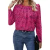 Camisa de Chiffon Longa Personalizada com Estampa de Leopardo Estilo Europeu e Americano 2026 para Mulheres, Novo Top Pulôver Solto com Recortes de Outono para Mulheres