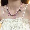 Colar Dopamine Star de Couro Preto Menina Doce Picante Colar de Urso Rosa Pink Tecido Design de Nicho