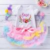 Venda quente da Amazon roupas para recém-nascidos roupas infantis roupas de bebê macacão de manga curta de aniversário Traje de bebê tutu