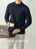 Camiseta de Veludo Nuvem Quente, Peso Pesado 450g, Gola Alta Meia, Cor Sólida, Manga Longa para Homens, Tecido Escovado Espesso para o Inverno