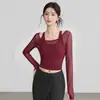 Top deportivo de yoga para otoño e invierno, de manga larga ajustado con almohadillas en el pecho, adecuado para correr, entrenamiento y fitness