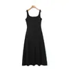 Runchi Tallas Grandes 8940 Estilo Francés Cuello Cuadrado Elegante Vestido de Tirantes Vestido Chaleco Largo Soufflé Cuello Cuadrado Ceñidor de Cintura