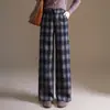 Calça Feminina de Lã Xadrez Cintura Alta Perna Larga 2026 Outono/Inverno Nova Solta Emagrecimento Caimento Versátil Reta Casual Longa