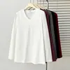 Nova camiseta de outono plus size 100kg Clássica versátil cor sólida gola V manga longa camisa base para meninas plus size 0698