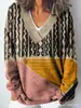 Sudadera casual para mujer, transfronteriza, nueva moda, estampado de bloques de color, cuello en V, manga larga, estilo europeo y americano