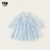 Vestido de Otoño Temprano para Niñas Yingsibo, Vestido de Hada con Lentejuelas, Vestido de Malla Azul, Vestido para Niñas
