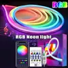Tira de Luz Flexible de Colores, Luz de Neón con App Inteligente, Tira de Luz Fluida Controlada por IC con Sincronización Musical
