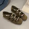 Zapatos planos de mujer estilo francés, punta redonda, color negro mate, nueva colección de otoño 2026, zapatos Mary Jane marrones con hebilla metálica, zapatos pequeños de piel