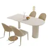 Mesa de jantar de placa de rocha branca pura estilo creme e combinação de cadeira moderna simples pequena mesa de jantar semicircular doméstica