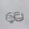 Anéis de Casal 'Love You', Anéis Combinando Ponta Estrela Masculino e Feminino, Anéis Abertos Personalizados com Coração Incrustado de Diamantes, Anéis de Casal Qixi