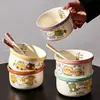 Tigela Cerâmica Criativa de Animal Desenho Animado com Escala, Tigela Infantil, Conjunto de Louças Domésticas de Alto Valor, Tigela de Arroz para Alimentação Complementar de Bebê