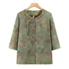 Verão da Vovó Novo Estilo Chinês Roupas de Verão para Mãe Camisa de Sete Mangas Novo Estilo Mulheres de Meia-Idade e Idosas Senhoras Idosas Blusa de Gola Redonda