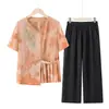Novos looks de verão 2026 para mães, terninhos de verão elegantes e estilosos para mães, novas blusas de estilo chinês, roupas de manga curta para mulheres de meia-idade e idosas