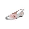Sandalias de Punta Cuadrada Pequeña de Cuero Genuino con Combinación de Colores Florales Estilo Hada Coreano Verano 2025 Tacón Grueso Tacón Medio Sandalias Toe-Back para Mujer