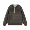 Suéter Tejido Pulóver de Media Cremallera Yidao Vintage 2026 Otoño Nuevo Estilo Perezoso Retro Americano Bloque de Color Raya Horizontal