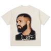 Camiseta de manga corta con estampado vintage americano de Drake, holgada, combinable, de algodón grueso, con cuello redondo y capucha.