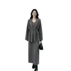 Conjunto de Tricô Preguiçoso Estilo Coreano Outono/Inverno 2026 para Mulheres Peça Externa Solta com Amarração + Saia Longa Justa