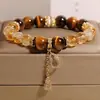 Pulseira de Cristal Olho de Tigre Amarelo Natural para Mulheres, Atrai Riqueza e Transfere Fortuna, Prosperidade e Sucesso na Carreira, Presente de Pulseira de Cabacinha Dourada