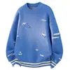 Otoño e Invierno Retro Americano Doble Capa Rasgado Borde Crudo Ajustado Cuello Redondo Cárdigan Suéter de Punto Marca de Moda Bloque de Color Algodón Puro Hombre